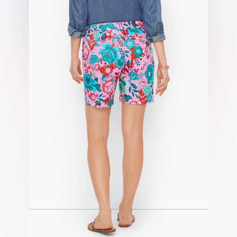 Talbots Relaxed Chino Shorts Floral Sketched Blooms Women’s Petites Size 16P 6” - Picture 2 of 12